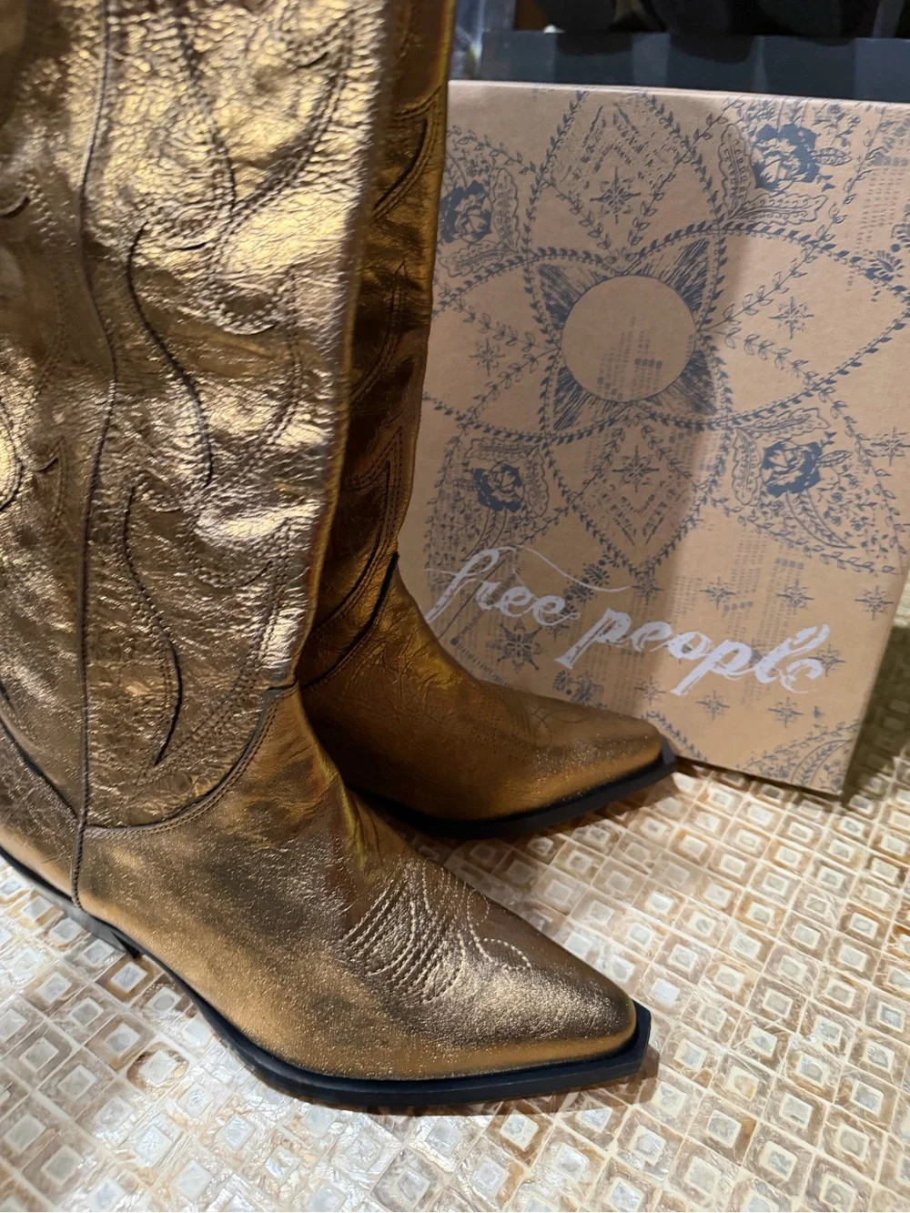 Free People Metallic Bronze Western Heeled Boots